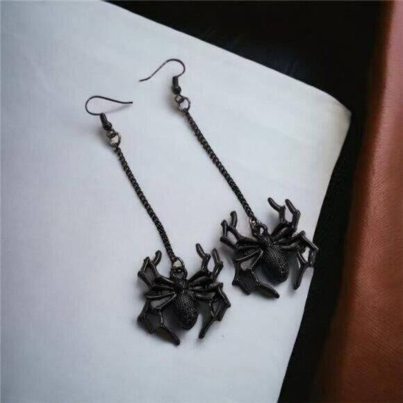 Spider Necklace Earrings Set Halloween Jewelry Halloween Costume Spiderweb Chain - Picture 4 of 6